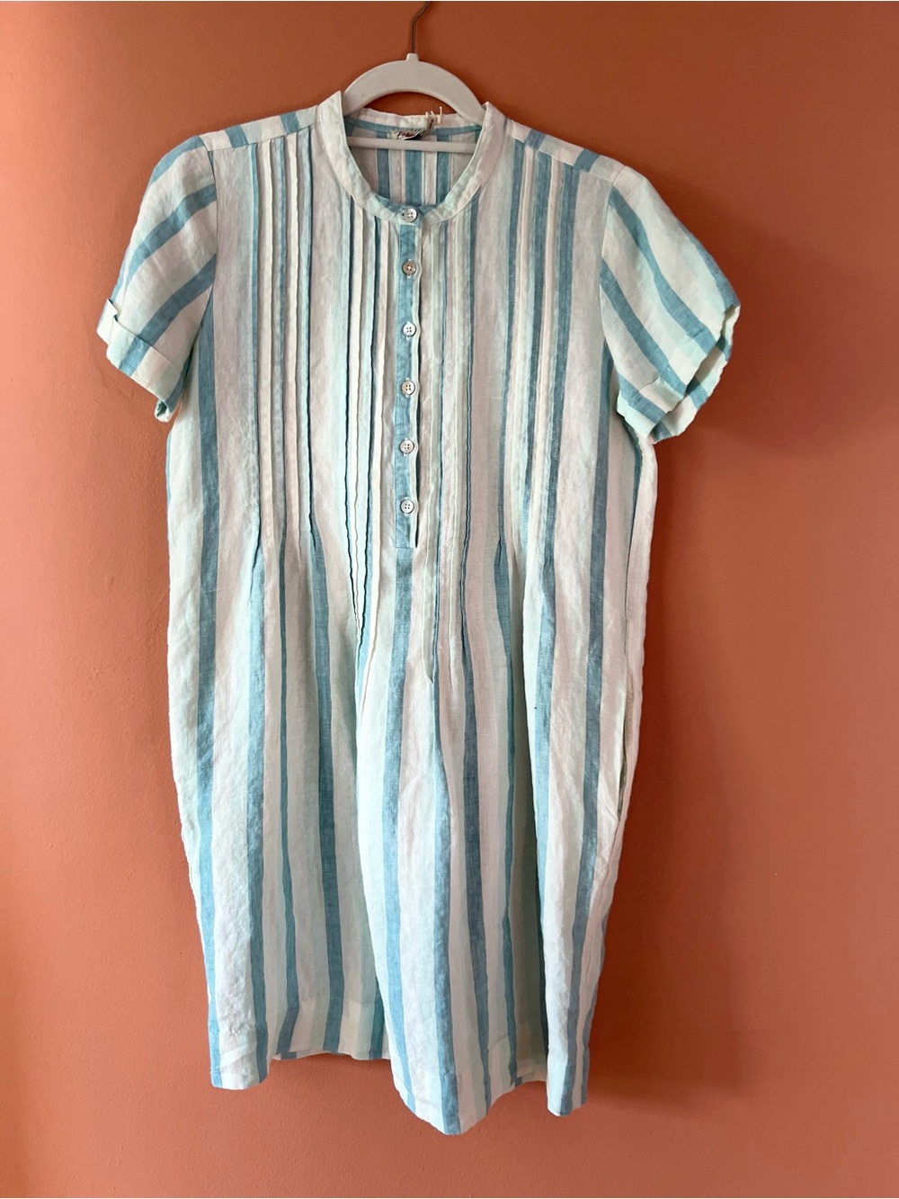 Faherty Teal and White Striped Shirt